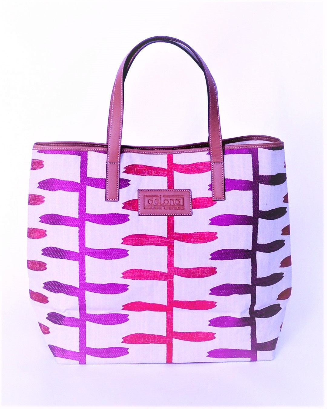 Tote Bag - T003 - Shopping Bag confeccionado con lino bordado, yute y piel