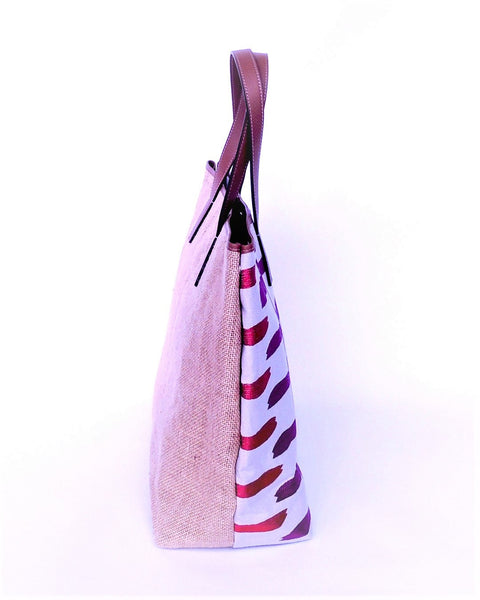 Tote Bag - T003 - Shopping Bag made with embroidered linen, jute and leather