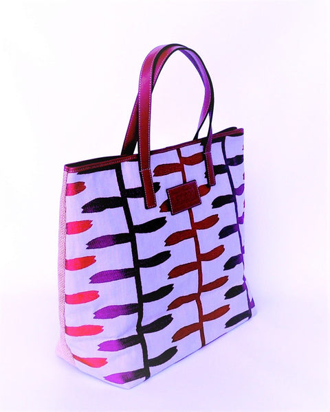 Tote Bag - T003 - Shopping Bag made with embroidered linen, jute and leather