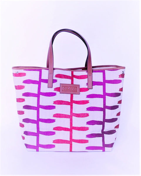 Tote Bag - T003 - Shopping Bag confeccionado con lino bordado, yute y piel