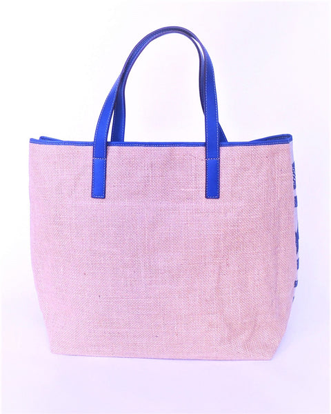 Tote Bag - T002 - Shopping Bag made with embroidered linen, jute and leather